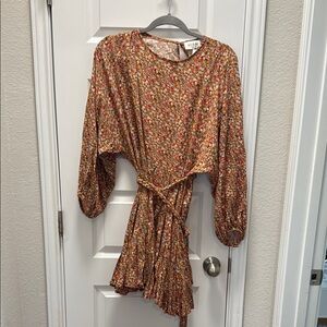 Red Dress Boutique’s Women Floral Long Sleeve Swing Dress with Braided Tie